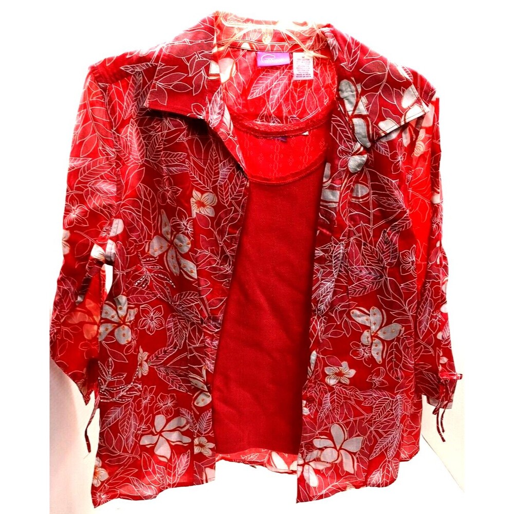 Hawaiian Theme Red Floral Design Womens Blazer Sz M